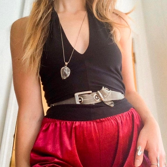 Vintage y2k Ruched Stretchy Tie Halter Top - Picture 2 of 4